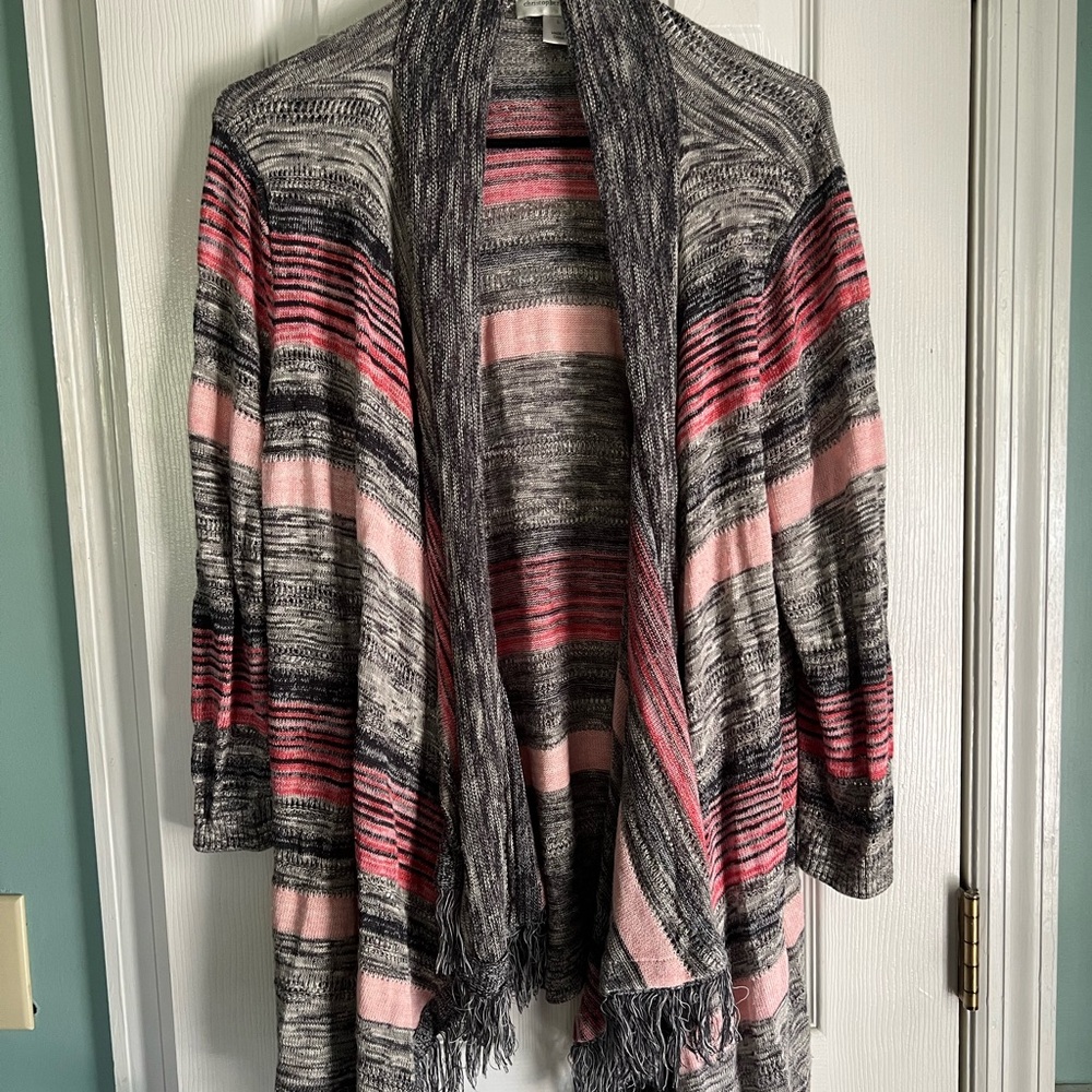 Christopher & Banks Pink and Gray Striped Cardigan